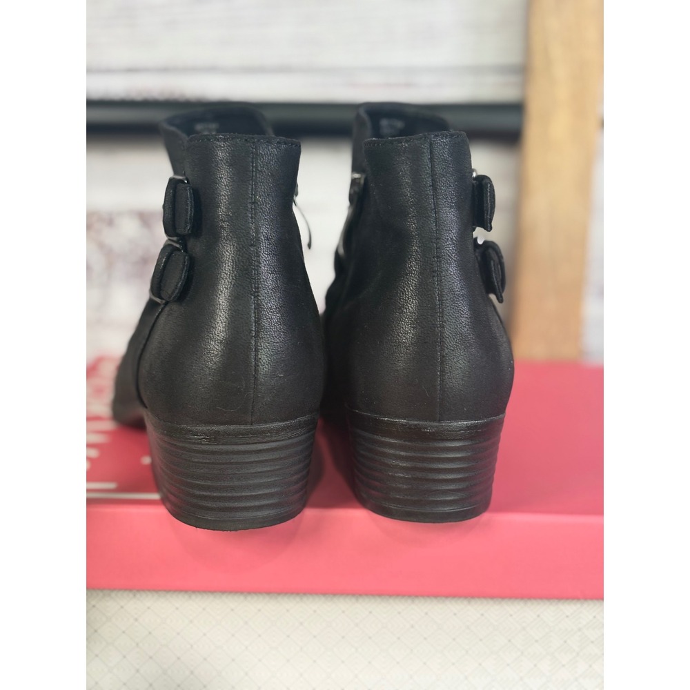 Lauren Blakwell Lyla Black Ruched Buckle Ankle Boots Womens 7.5 Low Block Heel - Picture 4 of 9